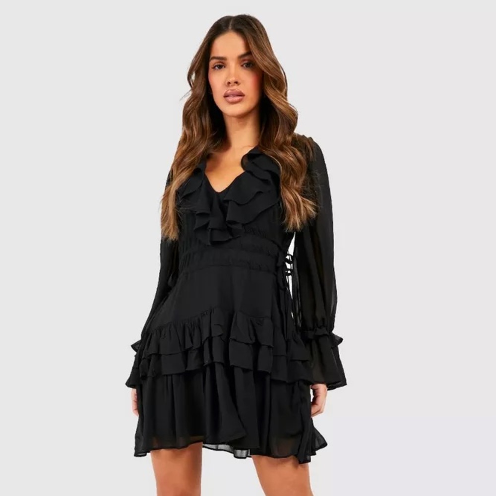Black Ruffle Boohoo Dress